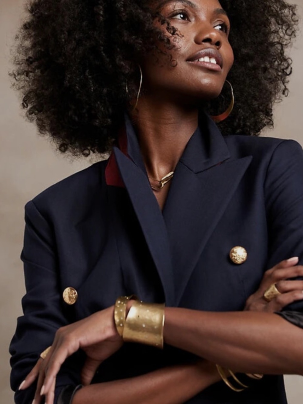 Banana Republic Navy Double-Breasted Captain’s Blazer with Gold Buttons - Picture 2 of 6